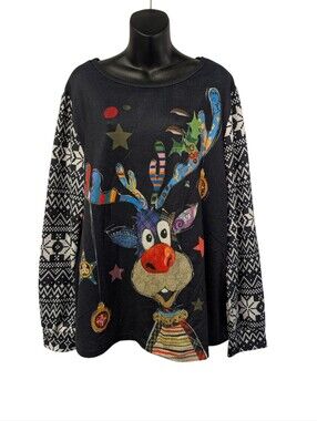 Ranlege Women's Size 14 Crew Neck Pullover Sweatshirt Reindeer Graphic Xmas
